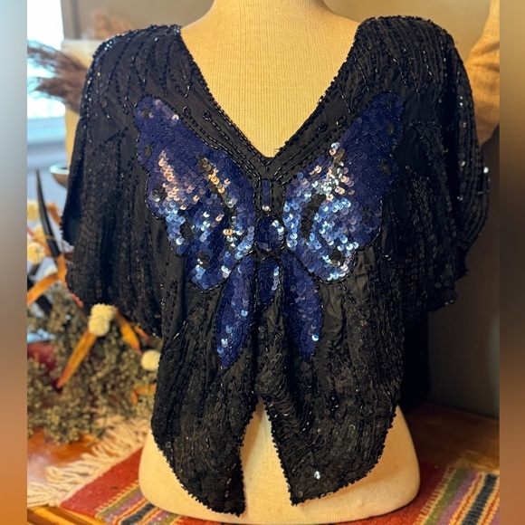 KAASVI | Women’s Sequin Butterfly Shaw | One Size - Picture 2 of 8